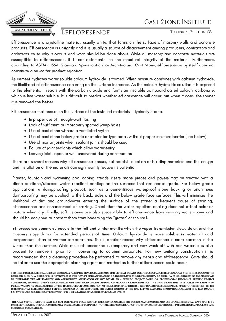 Efflorescence Technical Bulletin #33