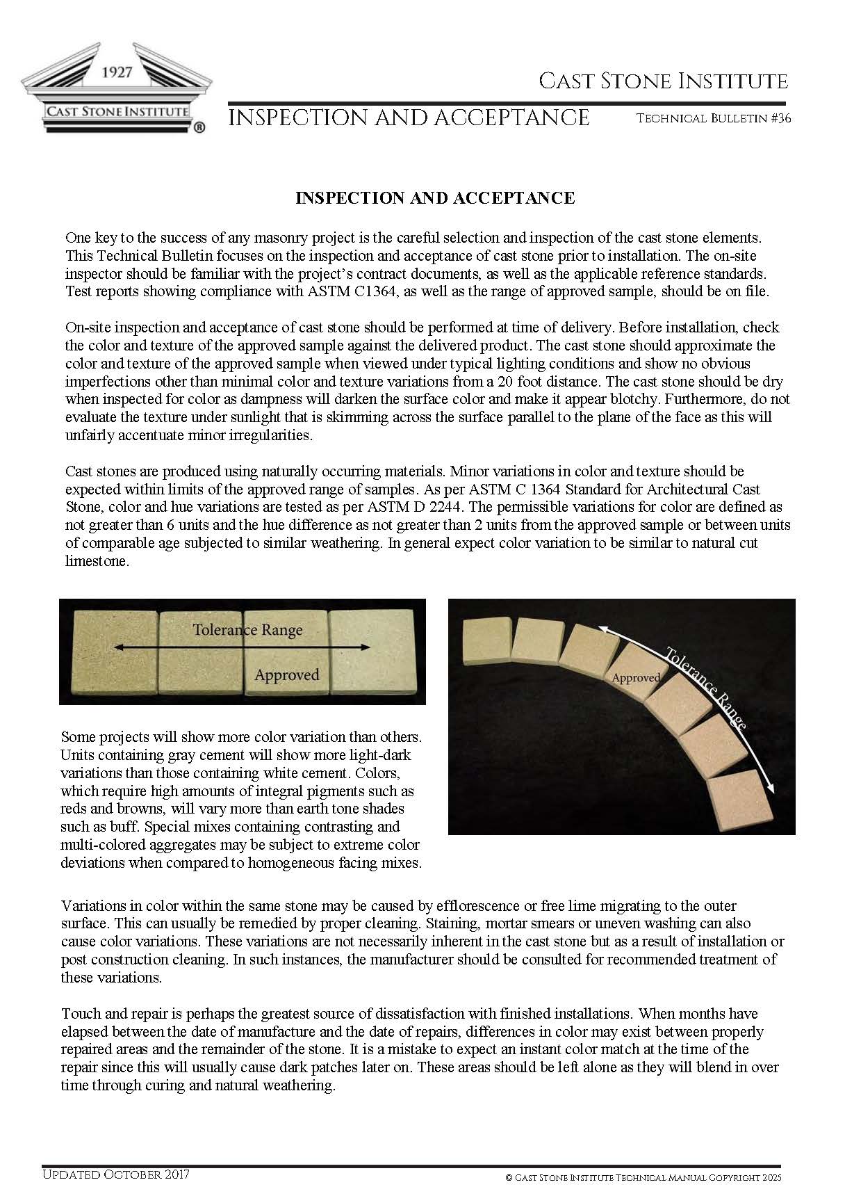 Inspection and Acceptance Technical Bulletin #36 