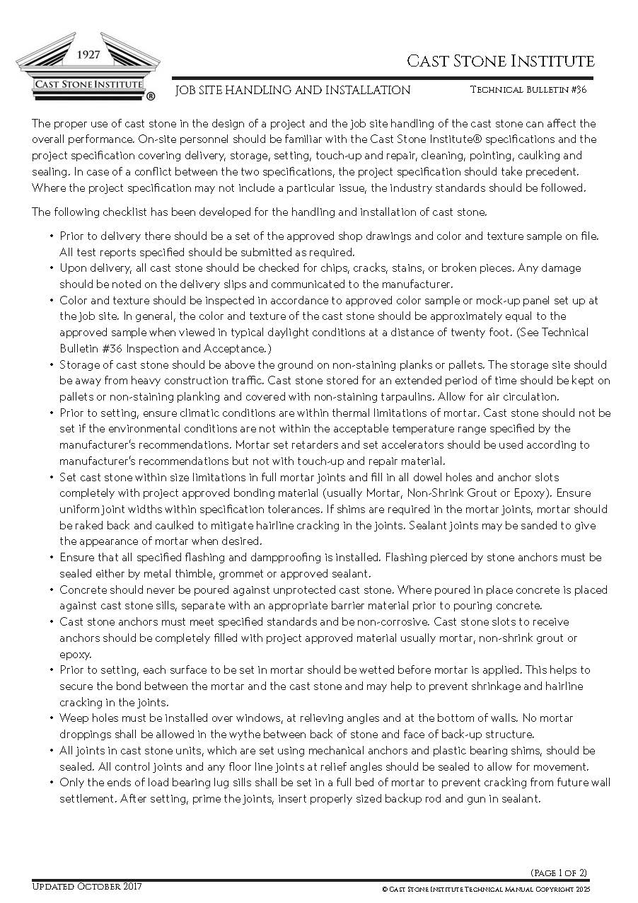 Job Site Handling and Installation Technical Bulletin #37