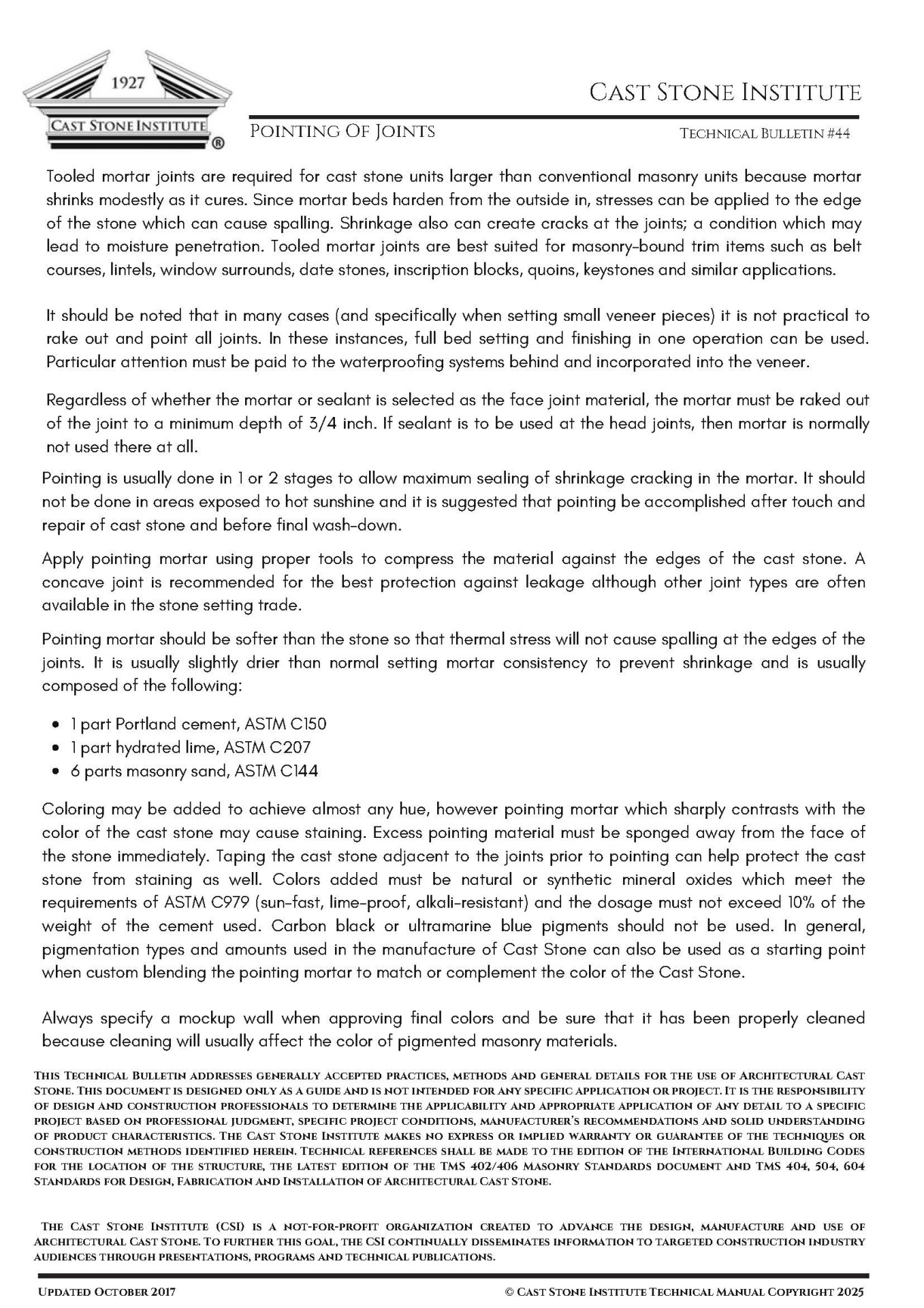 Pointing of Joints Technical Bulletin #44