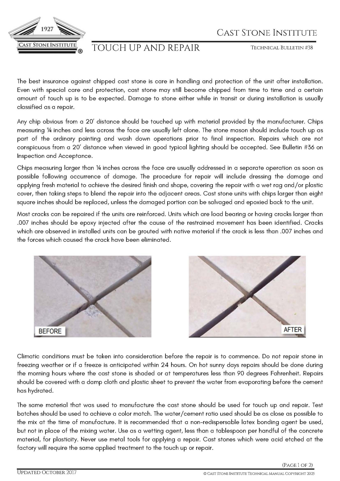Touch Up and Repair Technical Bulletin #38