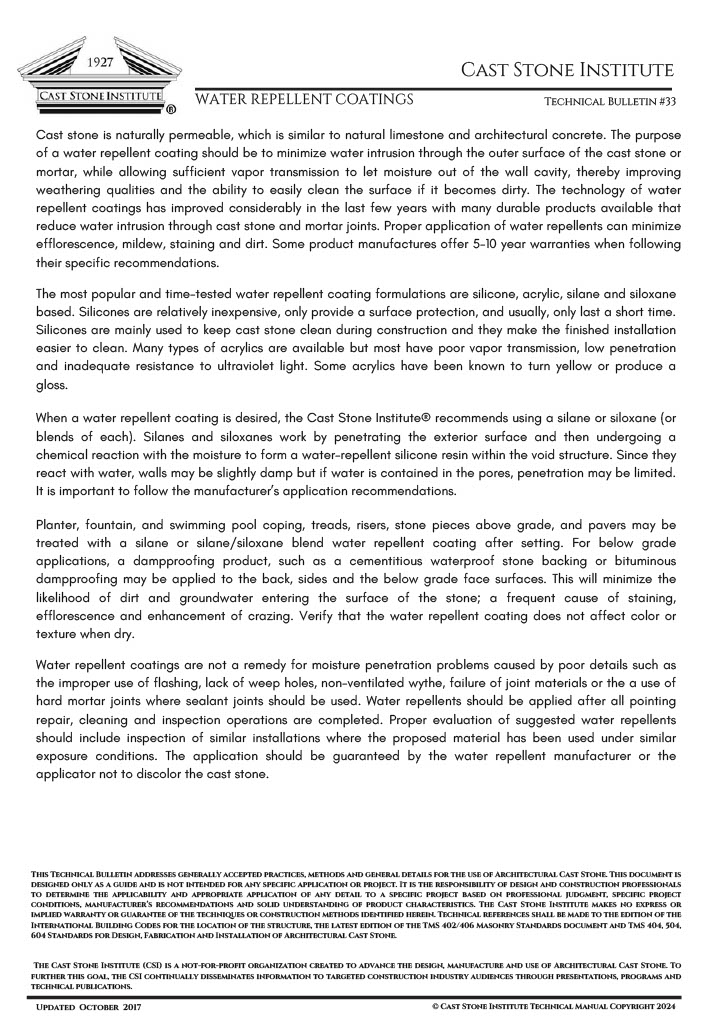 Water Repellent Coatings Technical Bulletin #35